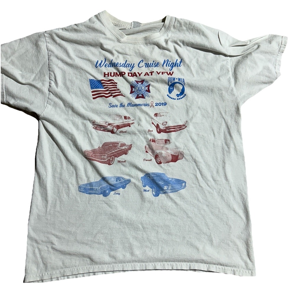 Vintage 2019 VFW‎ Cruise Night Car Show T-Shirt Breast Cancer Awareness Cars L
